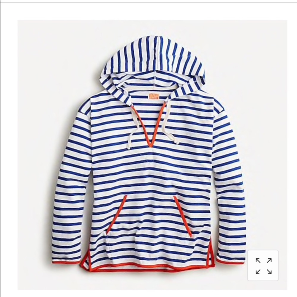 Jcrew Tipped V Neck Hoodie Striped Mariner Cloth